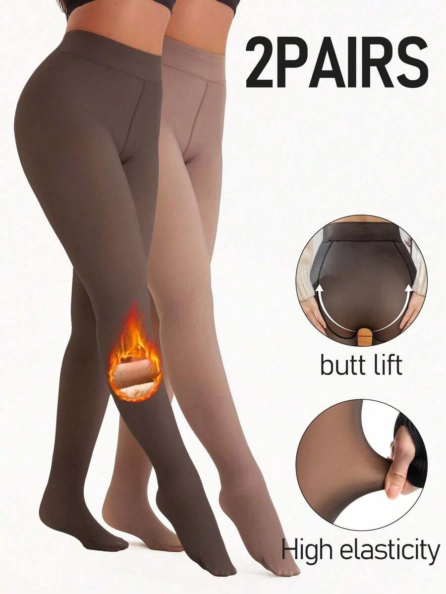 2 Pairs Of Fake Flesh Through Oversized Leggings For Warm Women With Bare Legs And Thick Velvet And Translucent Pantyhose. - Đen*1+Cà phê*1 - Xem 1