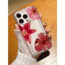 Three Pink Floral Air Cushion Phone Case, Suitable For IPhone 16 15 14 13 12 11 XS XR X 8 7 Mini Plus Pro Max Series Cases, Halloween Gift, Easter Gift, Girlfriend, Boyfriend, Friends Or Yourself,Suitable For IPhone 17 Air - 無色 - 查看 4