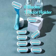 Bikini-Specific Women's Razor Triple-Layer Stainless Steel Safety Blades Replaceable Blade Head Hair Shaver For Intimate Areas, Underarms, And Leg Hair - Blue - View 5