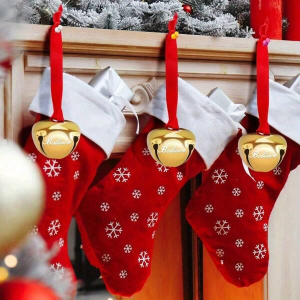 6 Pieces Christmas Believe Bell Ornaments 1.5 Inch Bell Silvery Gold Sleigh Bell Christmas Tree Bell Decoration Holiday Treat Gifts For Kids Adults Home Decor Christmas Decorations Room Decor Winter