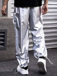 بناطيل كارجو واسعة رجالية من طراز Y2K CYBER، قابلة للتعديل بخيط شد، بجيوب، تصميم مستقبلي وشارع عصري، فضفاضة بفيت مريح، ملابس شارع