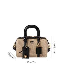 Diese modische neue Staunton-Tasche für Frauen ist aus PU-Material gefertigt, mit abnehmbarem Schultergurt, Metalldekorationen und einem Etikettenakzent. Es ist eine elegante Damenhandtasche und Schulter-/Umhängetasche mit einem hochwertigen Gefühl, geeignet für den Arbeitsweg, Veranstaltungen und Einkaufsanlässe. - Khaki - Übersicht 6