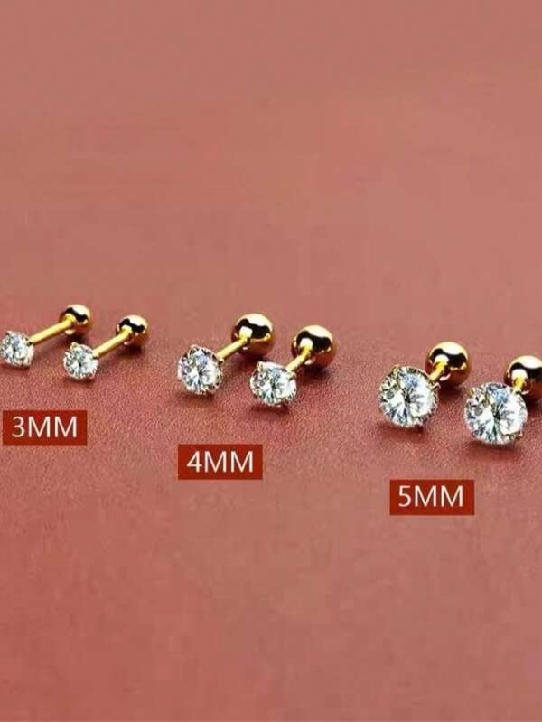 3 Pairs Sparkling Zirconia Stud Earrings Set. Women Simple Classic Shiny CZ Gold Color Cartilage Earrings For Girls