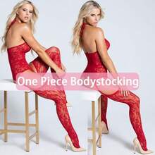 Womens Fishnet Bodystocking Sexy Lingerie Halter Bodysuit With Suspenders Mesh Body Stocking Stretchy Tights - màu đen - Xem 6