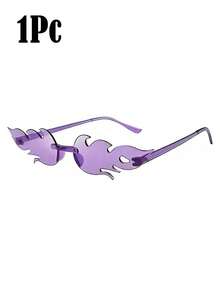 1-10 件-火焰眼镜，无框派对装饰眼镜，火焰眼镜无框彩色派对装饰眼镜，无框火焰形状装饰眼镜波浪火眼镜女士男士派对用品拍照道具，春夏季度假眼镜，海滩沙滩装饰，酷炫