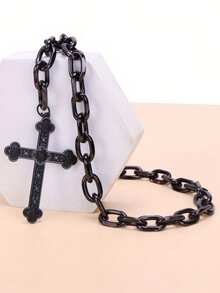 1Pc Popular Retro Diablo Style Cross Geometric Metal 's And Women's Belt Chain Suitable For Daily Outdoor Party Dating - 黑色 - 查看 5