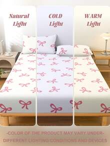 1件粉色蝴蝶结床笠，甜美少女风卧室装饰，床上用品，床垫保护套，床罩，床笠，舒适家纺，透气防起球床垫保护套，床罩，清新甜美卧室装饰，秋季装饰，房间装饰 - 彩色 - 查看 8