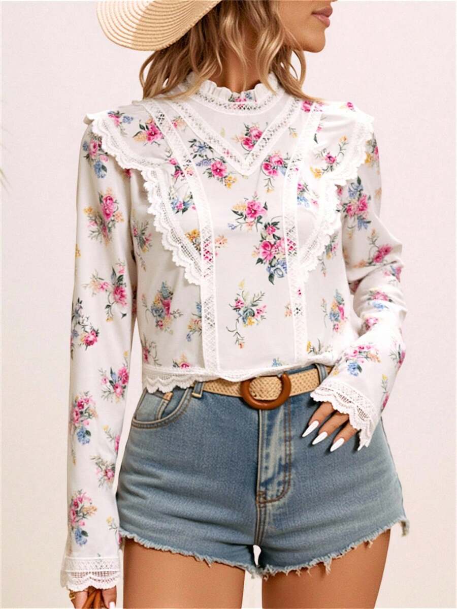 Women's Long Sleeve Florida Blouse / With Ruffle / Group Details / Yi1277 - trắng - Xem 1