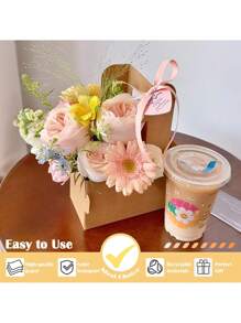 带手柄的 2 杯饮料托架，8 个牛皮纸杯托，一次性杯托，用于饮料咖啡或食品配送，外带杯托（棕色，8 个）