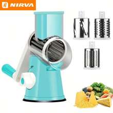Nirva Durable Rustproof Easy-To-Use Three-In-One Manual Rotating Cheese And Vegetable Potato Grater With Handle - Made Of Plastic, Easy To Clean, Very Suitable For Kitchen, Camping And RV Use - Includes 3 Interchangeable Shaving Rollers - Red - View 6