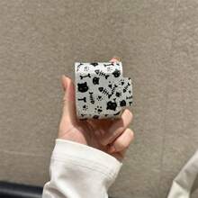 Black Cat Ear Headphone Case, Silver Headphone Cover, Leather Protective Earphone Case Compatible With AirPods 1/2/3/4/Pro