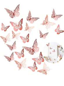 Hình dán tường 3D hình bướm, 4 kiểu, 3 kích cỡ, trang trí sinh nhật chủ đề bướm, trang trí tiệc chủ đề bướm, trang trí bánh kem, trang trí phòng trẻ em, hình dán có thể tháo rời (khắc laser) - Màu hồng đậm - Xem 7