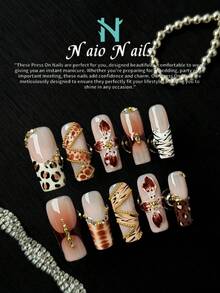 Bộ 10 móng tay giả hình chữ nhật Naio, phong cách Y2Kbabe, có sẵn màu nude, nâu, trắng, đen, móng tay họa tiết da báo, đính hoa 3D thủ công, hạt cườm thép, trang trí móng. Phù hợp cho cả nam và nữ trong mùa tựu trường, thích hợp cho tiệc tùng, lễ hội và trang phục thường ngày. Bao gồm bộ dụng cụ, một món quà tuyệt vời cho cả nam và nữ. Phụ kiện làm móng - Nhiều màu - Xem 3