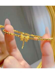 1 件不锈钢双面“福气”设计手链，轻巧、奢华、创意新中式风格，高端时尚女士配饰 - 咖啡豆好運腳鍊 - 查看 24