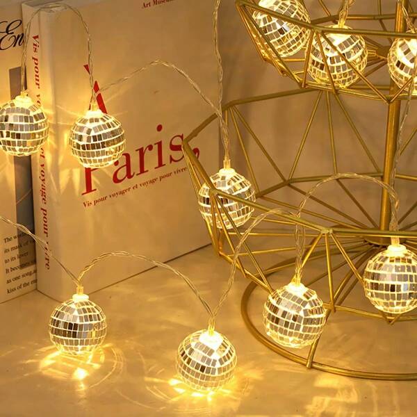 LED Mirror Ball Light String, Disco Bar, Mosaic Party, Christmas Holiday Decoration, Ambient Lighting