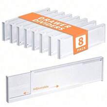 8pcs Adjustable Drawer Dividers - Plastic Expandable Organizers For Bedroom, Bathroom, Kitchen, Closet, Office - Clutter-Free Storage Solution, White, Shelf Dividers - White - View 6