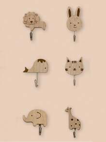 5pcs Wooden Animal Shaped Cute Wall Hooks, Children's Room Decor Self Adhesive Clothing Hanger Storage Hooks