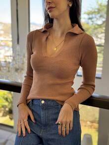 POLO NECK LONG SLEEVE TANK TOP IN KNIT MODAL NEW COLLECTION IVERNO - 米色 - 查看 1