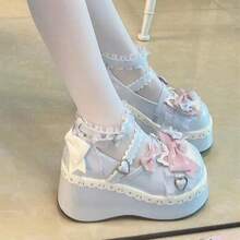 Kleine Lederschuhe mit runder Spitze, süße, einheitliche, dicke Sohlen, große Lederschuhe