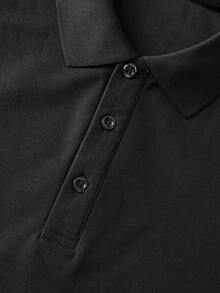 男士纯色短袖休闲通勤 Polo 衫 - 黑色 - 查看 6