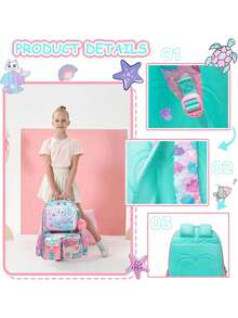 Cute Cat Backpacks For Girls School Backpacks For Elementary Students Ages 8-10 Kids Aesthetic Travel Backpack - Green - View 5