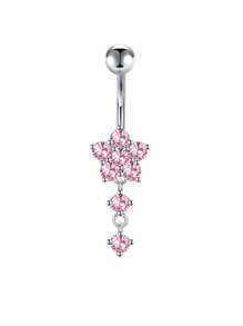 Set de 5 piezas de 14g de barras de ombligo de acero inoxidable con aros colgantes de ombligo para mujer, joyería de perforación con colgantes de corazón, flor y mariposa en plata y oro