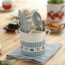 1 件 4 槽金属筷子架，餐具沥水架，耐用餐具收纳整理器，适用于办公桌、家庭、宿舍，带排水孔 - 藍色 - 查看 7