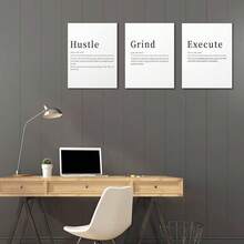 GUBIYU Black Hustle Grind Execution Wall Art Set Of 3 Framed Canvas Office Inspirational Motiviational Wall Decor Art Positive Quotes Posters Living Room Pictures Walls Decor Mens Guys 12x16 - A013 黑白 - 查看 11