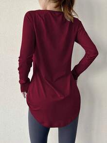 Atasan Yoga Kebugaran Wanita, Kemeja Olahraga Cepat Kering, Cocok untuk Lari, Latihan di Gym, Lapisan Dasar Kompresi Elastis untuk Olahraga Musim Semi - Burgundy - View 4