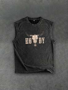 Power Totem Printed Textured Men Plus Size Crew Neck Sleeveless Top, Summer - Black - View 1