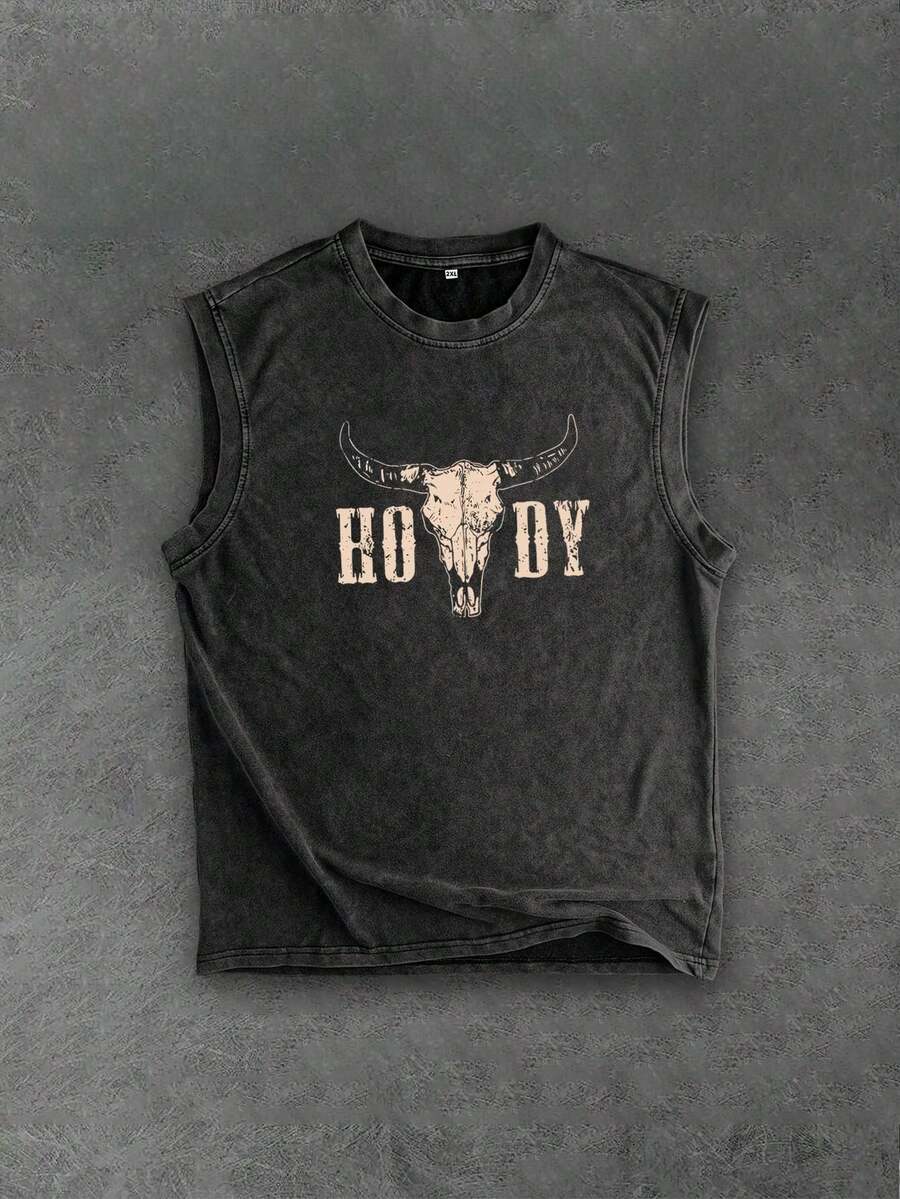 Power Totem Printed Textured Men Plus Size Crew Neck Sleeveless Top, Summer - Black - View 1