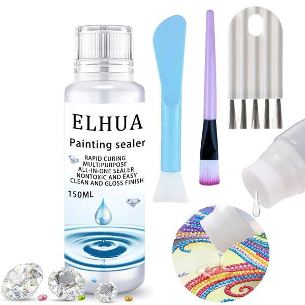 1 Set Sellador de Pintura de Diamantes, Pegamento Sellador, Aceite Transparente Brillante, 150/260ML, Para Sellador de Arte de Diamantes. Evita que se caigan y mantiene el sellador de la pintura de diamantes, Adhesivo para Pintura de Diamantes 5D de 150/260ML con aplicador, Sellador de Pegamento de Pintura de Diamantes de Agarre Permanente, Conservador de Efecto Brillante para rompecabezas