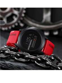 2 件/套男士硅胶表带模拟数字手表，带方形和圆形表盘，防水 LED 电子休闲运动手表 - 紅色 - 查看 2