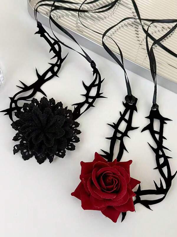 Artículo popular transfronterizo europeo y americano: Collar de gargantilla de espinas de rosa de noche de Halloween, hecho de poliéster, para sesiones de fotos y disfraces