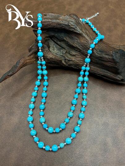 Collar de estilo bohemio retro de moda con piedras/cuentas de CCB, adecuado para que mujeres y niñas lo combinen con atuendos diarios, accesorios para fiestas, joyería, regalo para familiares/amigos/usted mismo