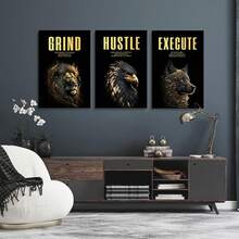 GUBIYU Black Hustle Grind Execution Wall Art Set Of 3 Framed Canvas Office Inspirational Motiviational Wall Decor Art Positive Quotes Posters Living Room Pictures Walls Decor Mens Guys 12x16 - 黑金002 - 查看 7