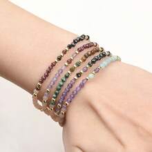 1 pieza Brazalete elegante estilo bohemio con turmalina negra natural, amatista, cuarzo rosa y piedras brillantes, adecuado como regalo para niñas, esposas, novias y abuelas, para uso diario - 17 cm, 3 mm - Ver 6