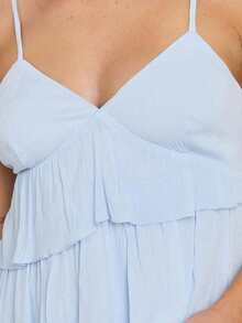 Women's Ruffle Cami Tops Sleeveless Spaghetti Strap V Neck Tie-Up Back Camisole Tops - Blue - View 3