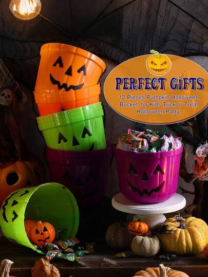 Halloween Trick Or Treat Bucket,Halloween Pumpkin Lights Candy Basket,Boys And Girls Trick Or Treat Pumpkin Bucket Crucible Kettle Candy Rack,Halloween Party Supplies - Trick Or Treat - Baby Shower
