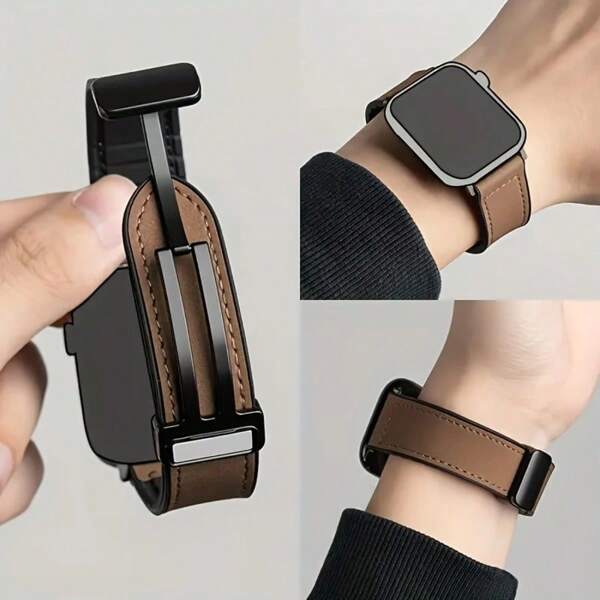 Silicone Leather Watch Bands For Apple Watch 1/2/3/4/5/6/7/8/9/10/SE/Ultra Series, Magnetic Quick Release, Sweat-Proof Breathable, Business And Casual