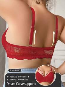 Plus Size Women Fashionable Supportive Wireless Bra - Red - View 2