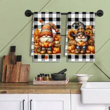 2pcs Thanksgiving Scarecrow & Pumpkin Pattern Dish Towels - Absorbent Polyester Kitchen Towels, For Cooking, Baking, Housewarming Gifts, And Cleaning