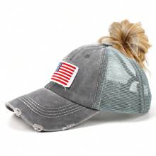 1pc Women's Multi-Color Mesh Ponytail Hole USA Flag Pattern Sports Baseball Cap, Suitable For Daily Wear