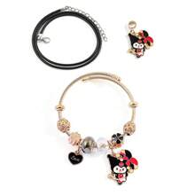 Sanrio Summer Fashion, Cute Sanrio Red And Black Kowomi Lady Bracelet Set (Bracelet, Earrings, Necklace), A Gift For Her