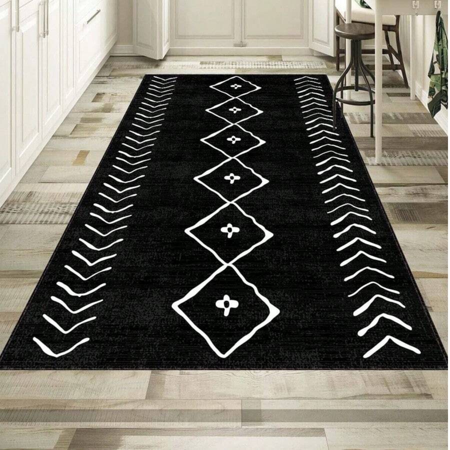 1Piece Modern Turkish Carpet, Pattern Area Rug, Minimalist Elegant Carpet, Multi-Purpose Stylish Creative Home Decor Rug, Living Room, Bedroom, Entryway, Kitchen, Bathroom, Home Office, 50*70cm, 140*200cm, 100*150cm, 200*200cm, 80*200cm, 200*300cm - Dark Grey - View 1