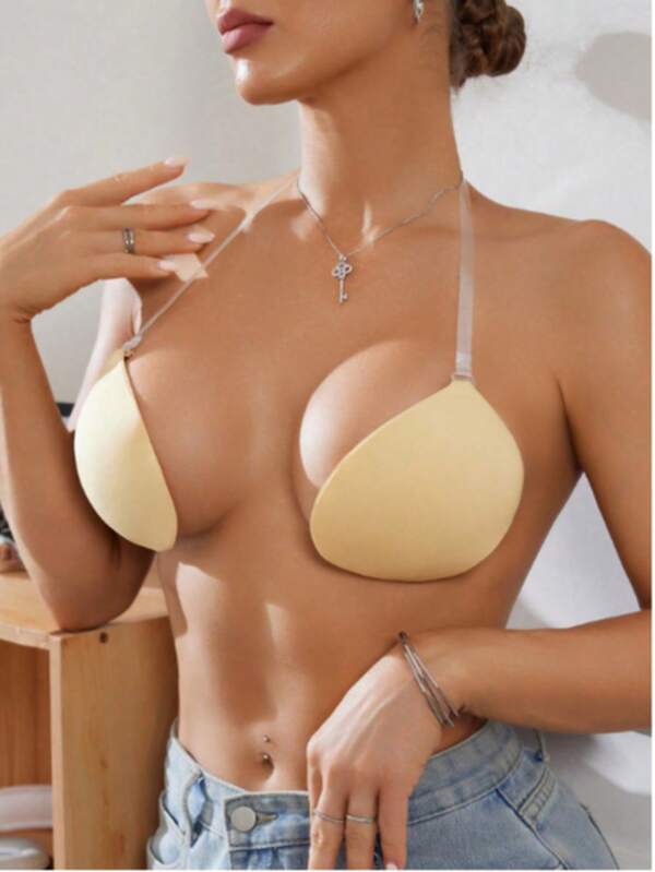1 pezzo/ toppe senza spalline per reggiseno invisibile da appendere al collo, con maglia raccolta a sostegno del seno, adatto da abbinare ad abiti senza schienale, biancheria intima senza spalline e reggiseni, adatto per abiti da sposa, collant e biancheria intima delle donne - adatto per collant, abiti da sera e vestiti attillati.