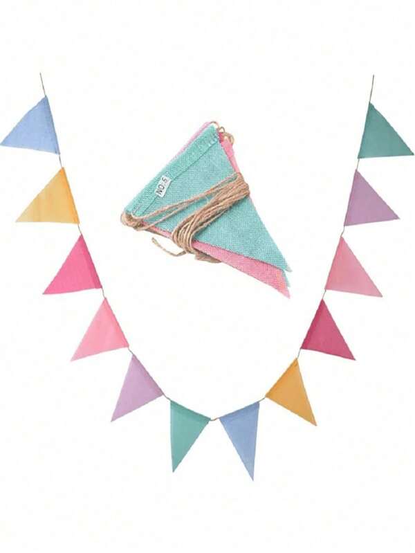 12 Flags Retro Colored Yellow Hemp And Linen Triangle Flag Banner, Venue, Birthday, Wedding, Halloween, Christmas, New Year, Party, Decorative Colorful Flag Flower Wreath Banner Hanging Home Decoration Autumn Decoration, Home Decoration