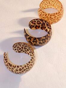 3 st/set trendiga runda armband i harts med leopardmönster för kvinnor, lämpliga för strand och resort - leopardtryck - Visa 2