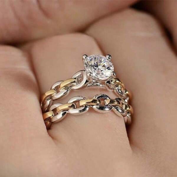 2pcs Fashionable Personalized Women Rings, Zirconia Chain Decorated Rings, Suitable For Valentine's Day, Holidays, Parties, Daily Wear - Shiny & Chic Accessories, Fits For Vacation, Commute, Date, Party, Wedding, Engagement, Wife, Girlfriend, Mother Birthday, Anniversary, New Year Gift, All Seasons