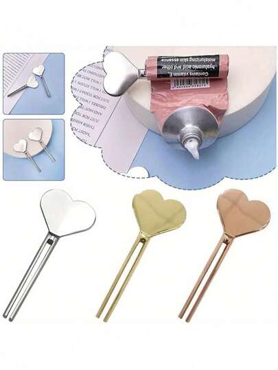 1 cái dụng cụ bóp kem dưỡng da tay và kem đánh răng mini hình trái tim bằng thép không gỉ - Dễ dàng lấy kem từ tuýp - Dụng cụ lăn kem dưỡng da tay - Phụ kiện phòng tắm